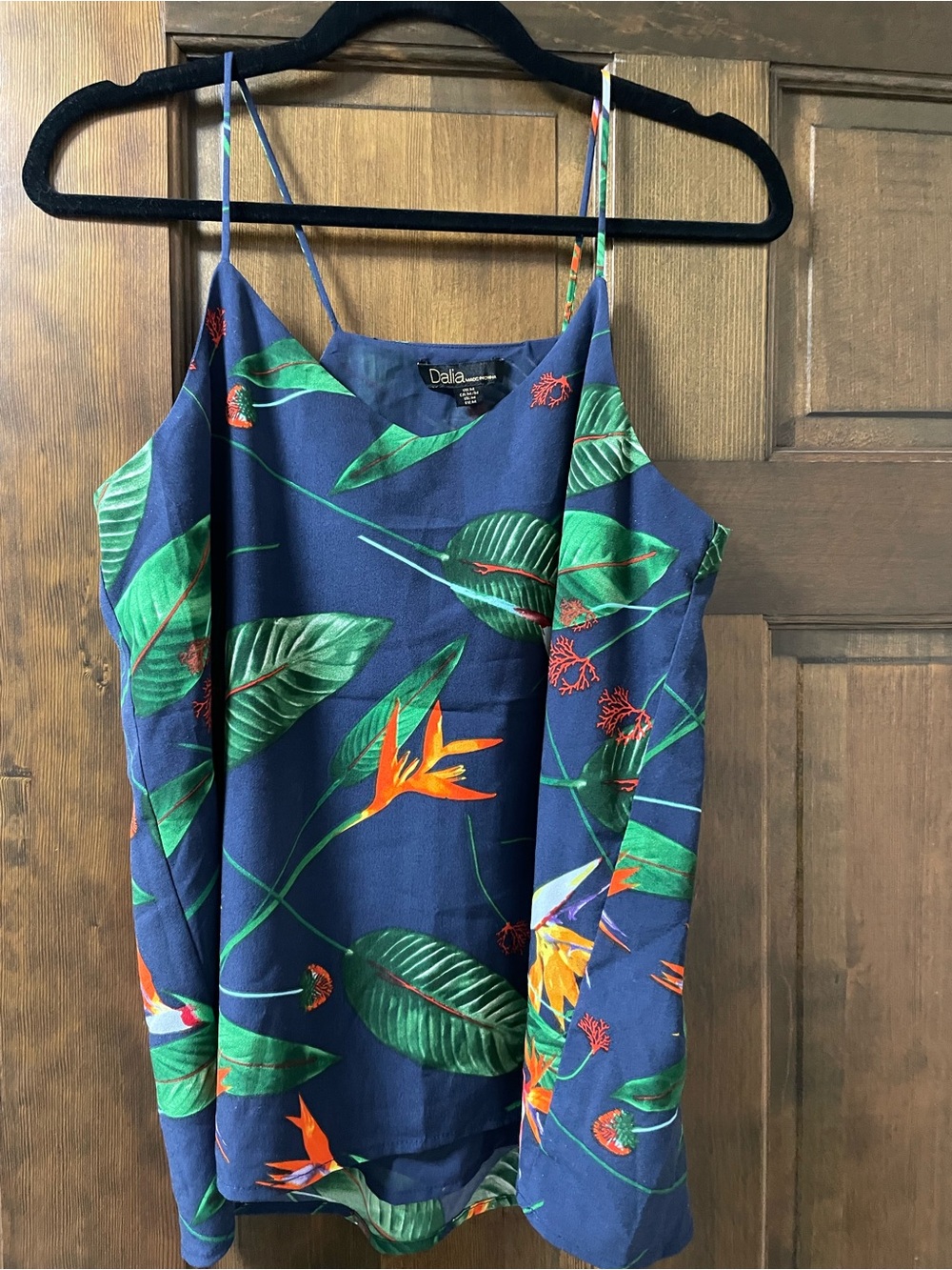 Dalia Navy Tropical Leaf & Orange Floral Ladies sleeveless top